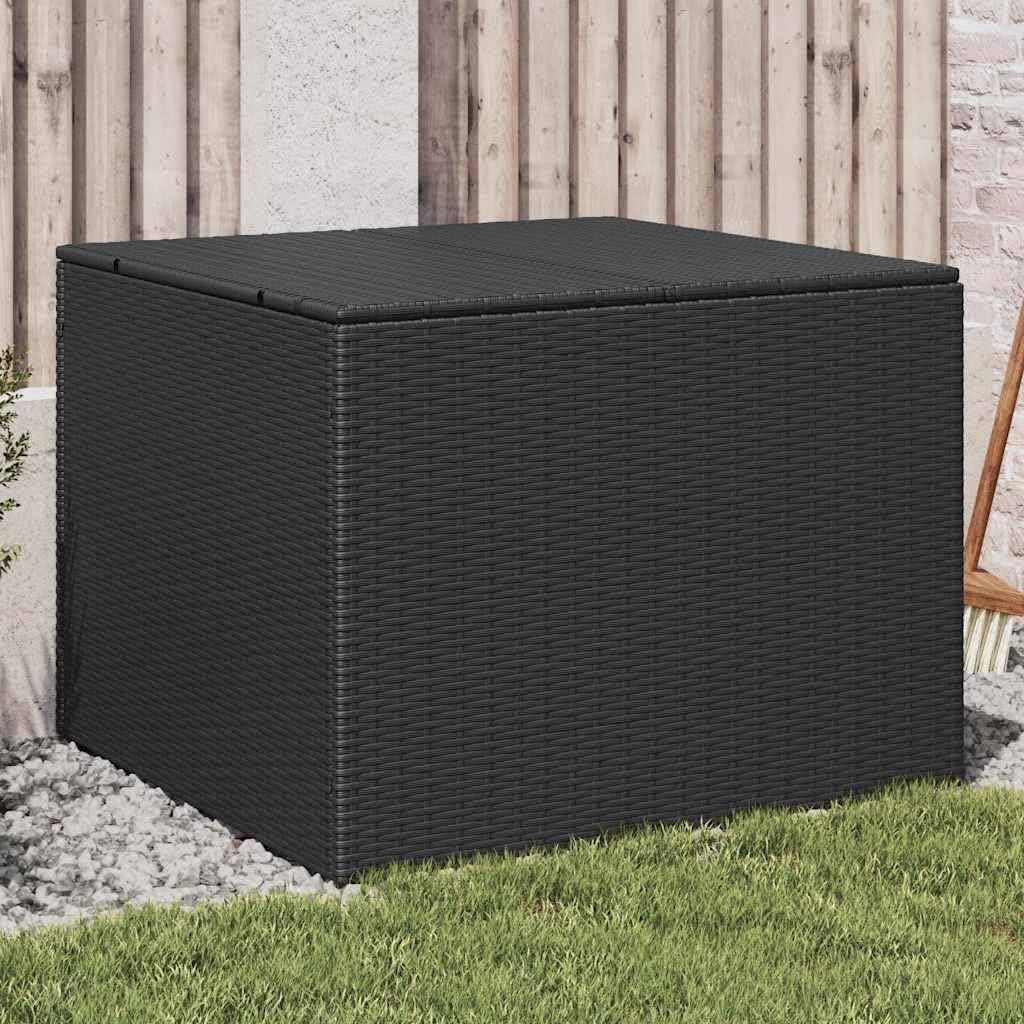 Garden Storage Box Black Poly Rattan Resin Wicker Container Chest 76.9 Gal Weather Resistant Outdoor Patio Deck Cushion Bench with Lockable Lid for Backyard Porch Balcony Yard