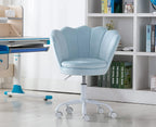 chairus Cute Kids Desk Chair Velvet Living Room Accent Armchair Upholstered Teens Vanity Chair with Seashell Back, Adjustable Swivel Children Study Chair for Computer Homework, Blue