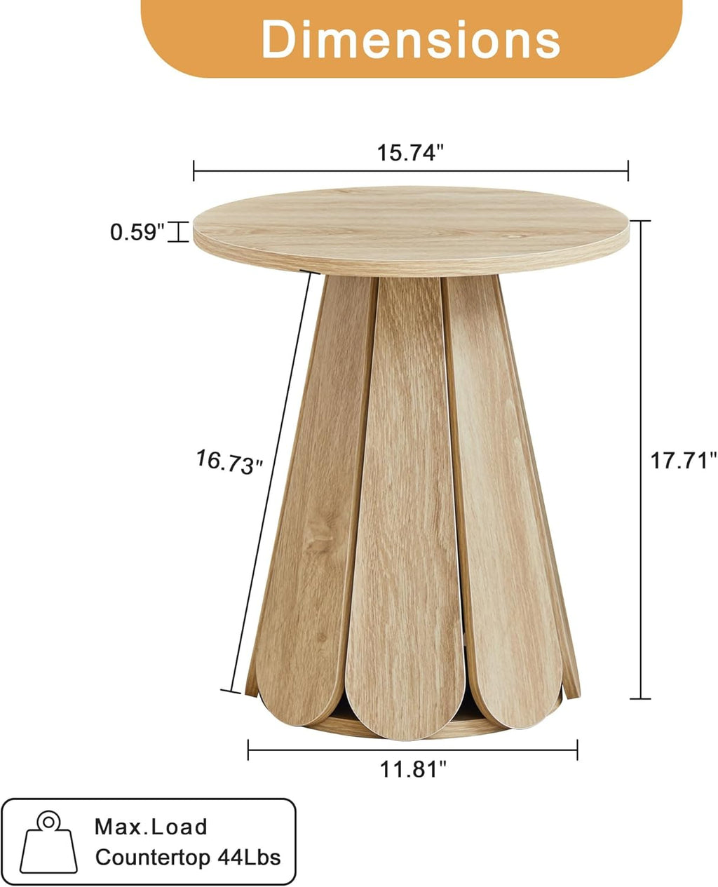 Small Round End Table Nightstand, Mid Century Modern Side Table with Petal Base, Wood Bedside Table for Bedroom, Living Room, Small Space Natural