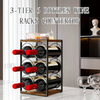 Wood Countertop Wine Rack No Need Assembly 6 Bottles Black + Rustic Brown