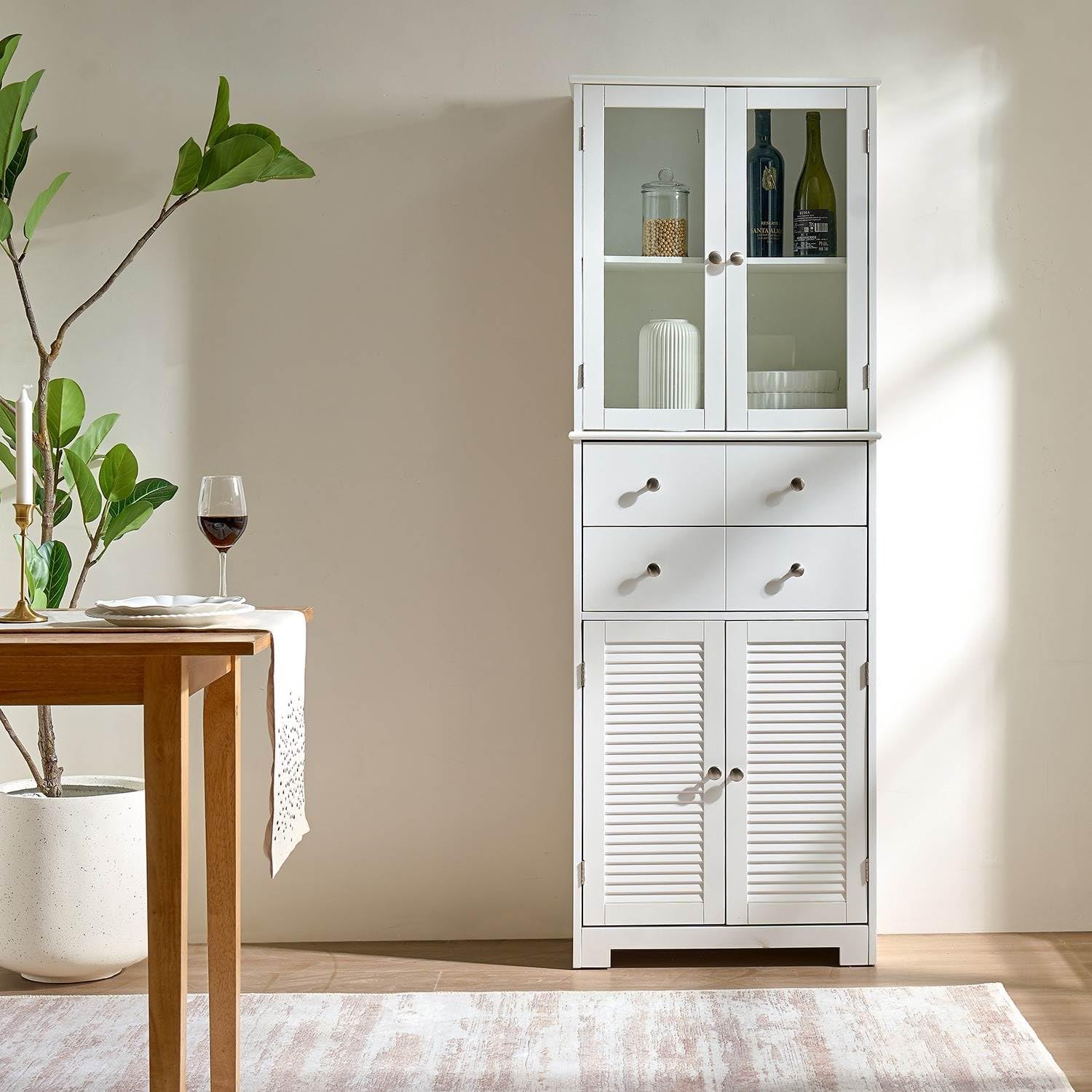 67" Tall Kitchen Pantry Cabinet with Glass Doors, Drawers & Adjustable Shelves, Storage Cabinet for Kitchen, Bathroom, Dining Room