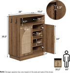 HOKYHOKY Rattan Shoe Storage Cabinet with 2 Arched Doors, 5-Tier Deep Shoe Organizer with Adjustable Shelves, Farmhouse Boho Shoe Rack Cabinet for Entryway,Rustic Oak