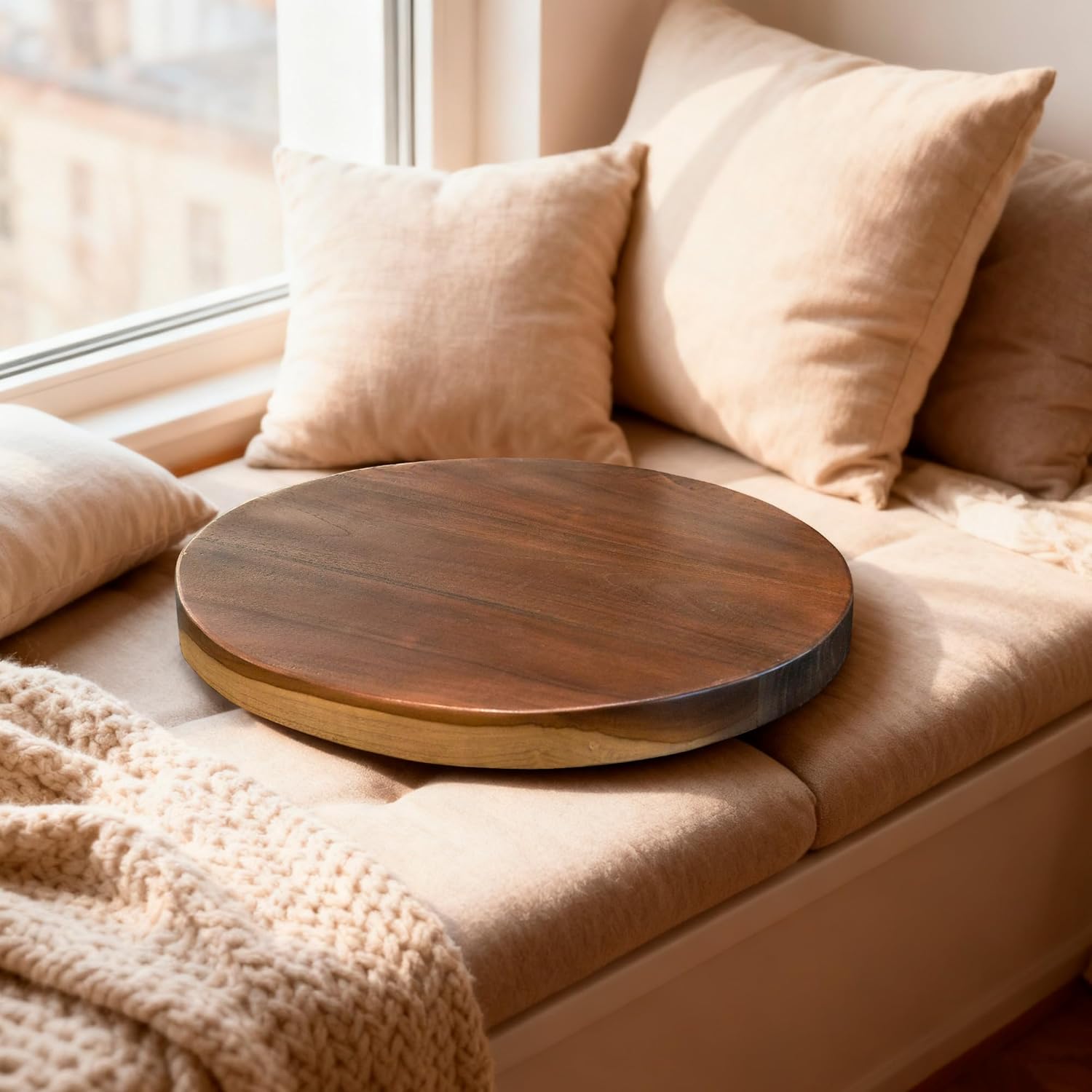 Round Teak Slice Slab Side Wood Table Top 17.7"x17.7"x1.96" Handmade Live Edge Handcrafted Plate Natural Solid Wooden Board for DIY Epoxy Resin End Table Slab Untreated Wall Home Décor