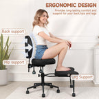 Criss Cross Office Chair with Wheels, Cross Legged Office Chair, Adjustable Height Kneeling Chair for Meditation Yoga Home Office with Backrest, 360° Rotating Footrest (Black)
