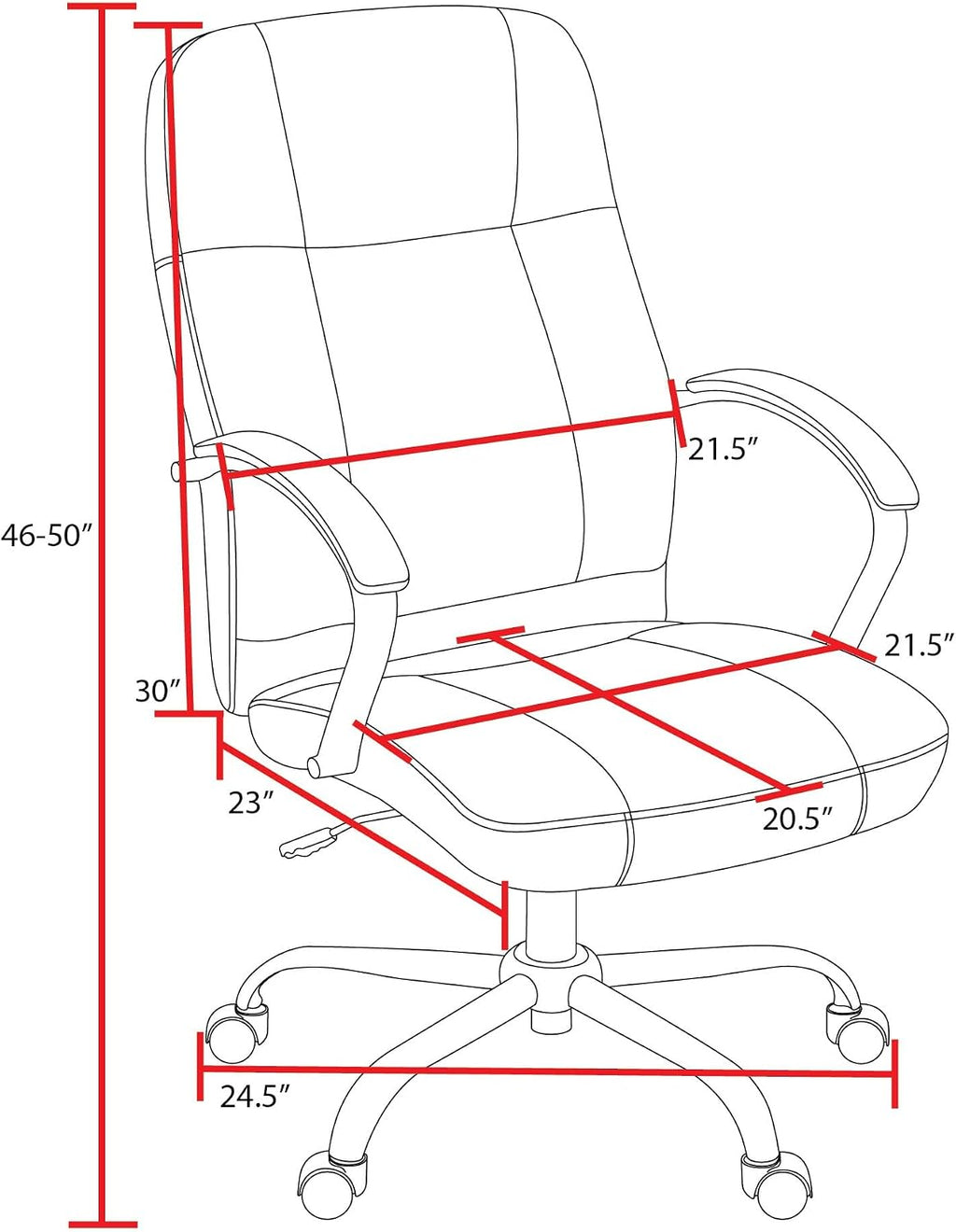 Romig Cielo Leatherette Executive Mid-Back Office Chair – Ergonomic Conference Chair with Padded Arms, Lumbar Support, Adjustable Height & 5-Star Aluminum Base for Home & Office (Black)