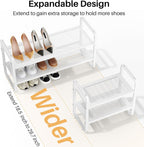 SNTD Shoe Rack - Expandable Shoe Organizer for Closet, Adjustable Metal Shoe Shelf Storage, Stackable Long Shoe Stand Holder for Garage, Entryway, Door Entrance (White, 2-Tier)