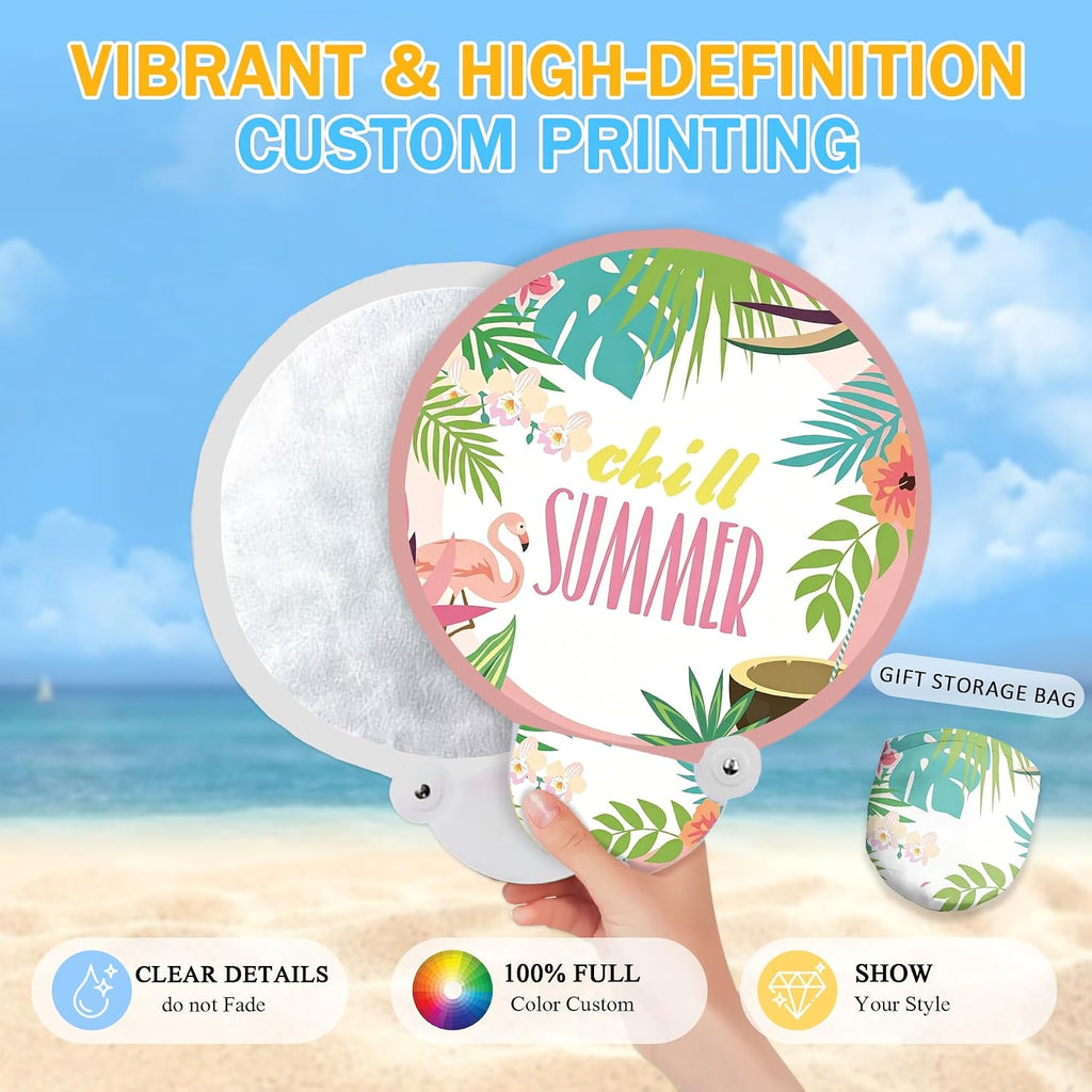 Custom Foldable Hand Fans Bulk - Personalized Round Flying Disc Fan with Photo Logo Text, Portable Pocket Favors for Class of 2026 Graduation, Wedding Guests, Trade Shows & Summer Events (50)