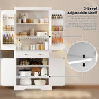 72” Kitchen Pantry Cabinet, Tall Storage Cabinet with 4 Doors and 1 Drawer, Cupboard with 6 Hanging Shelves and Adjustable Shelves for Kitchen, Dining Room, Living Room, White