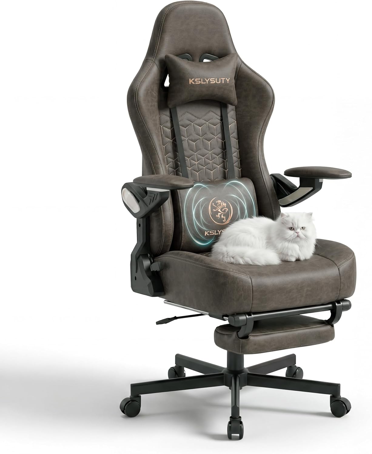 Ergonomic Gaming Chair for Adults - Big and Tall Desk Chair with Lumbar Support and Mechanical Arm Armrests, Comfortable Gamer Computer Chair, Gaming Chairs with Footrest (Grey Leather)