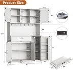 71” Tall Kitchen Pantry Cabinet with LED Light & Outlet & Drawer, Pantry Storage Cabinet with Microwave Shelf & 6 Hooks, Kitchen Hutch with Door Shelves & Adjustable Shelves, for Dining Room