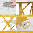 DWVO Dining Room Table 47 Inch Rectangle Dining Table for 4 People Modern Kitchen Table White Marble Dinner Table with Storage Shelf and Glod Metal Legs for Home Apartment White and Gold