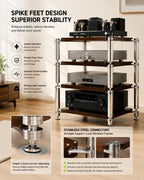 Heavy Duty AV Stand, Open Design’s Audio Racks with Shock-Absorbing Foot pegs, Strong Load-Bearing Capacity Audio Component Rack, for Offices and Recording Studios (Black Walnut, 3-Tier)