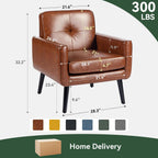 Vogue Furniture Direct Mid Century Accent Chair, PU Leather Modern Chair with Wooden Frame, Cozy Armchair Reading Chair with Comfy Back for Apartment, Living Room, Bedroom, Small Space, Corner, Brown