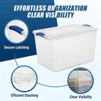 66 Quart Clear Plastic Storage Bins with Latching Lids, Large Stackable Container Boxes for Home, Closet, and Garage Organization, Blue Latch