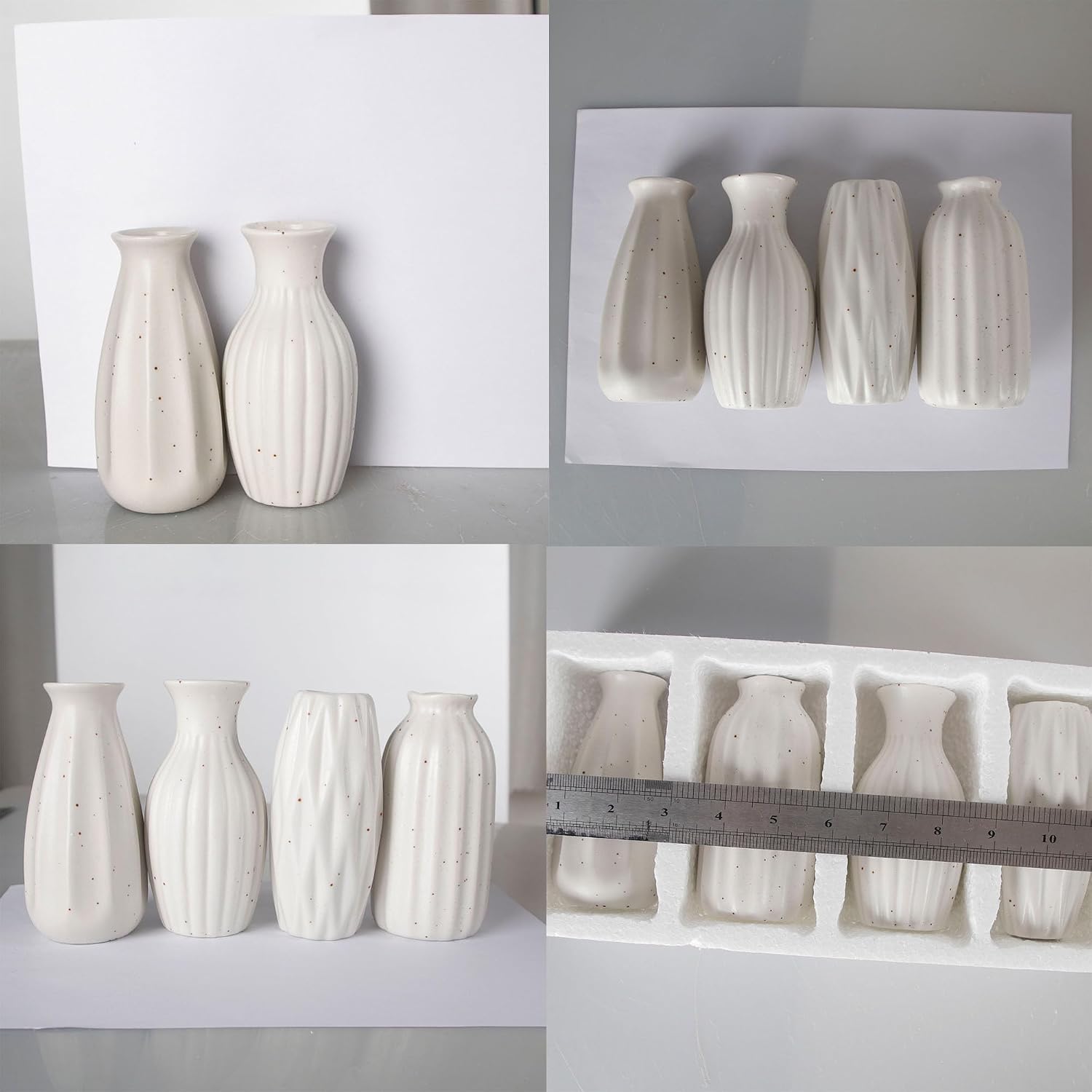 Set of 4 Small White Ceramic Vases Table Flower Vase Modern Decorative Vases for Pampas Grass, Small Vase for Home Living Room Dining Table Farmhouse Office Decor-4.9inch High