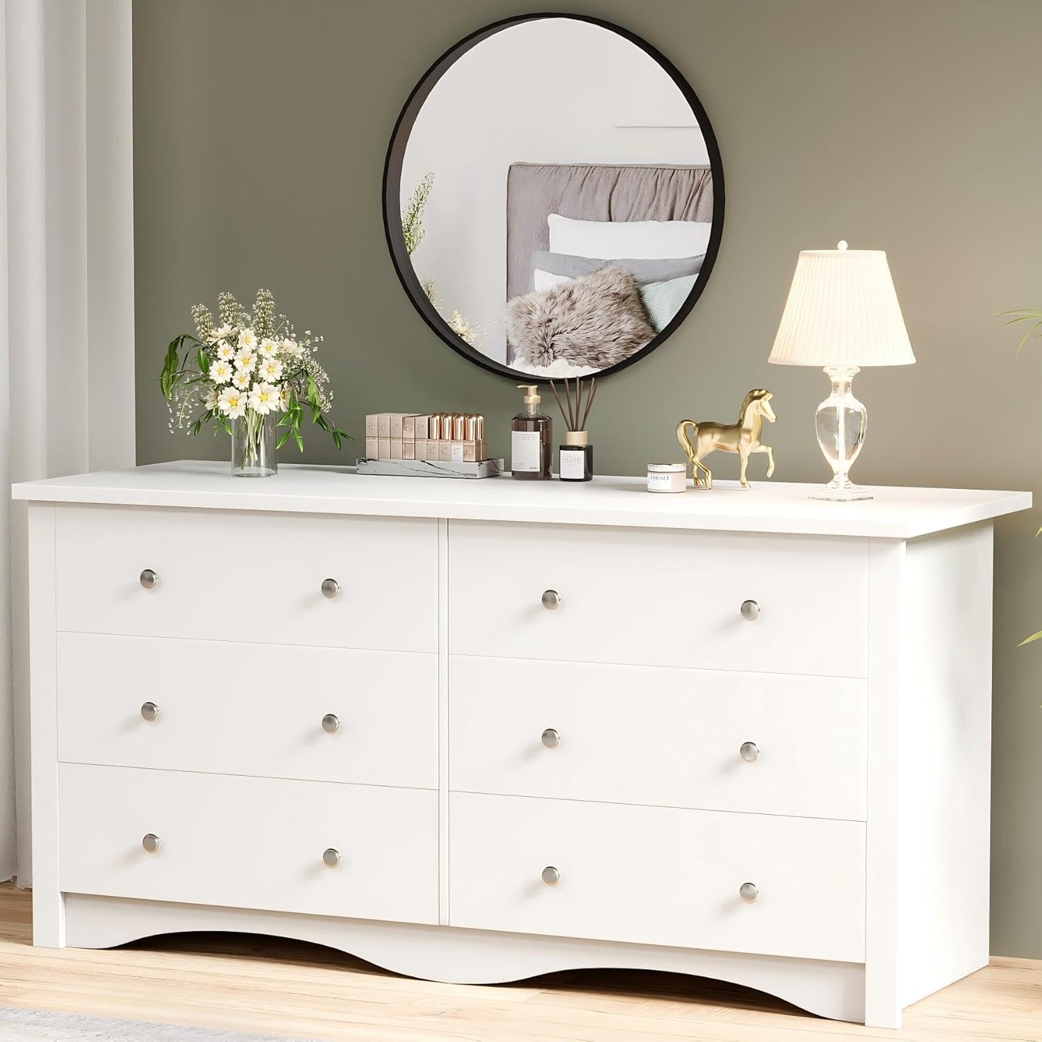 YESHOMY Dresser for Bedroom with 6 Drawer, 47.2" TV Stand, Organizer Drawers for Bedroom, Living, Hallway (Light White)