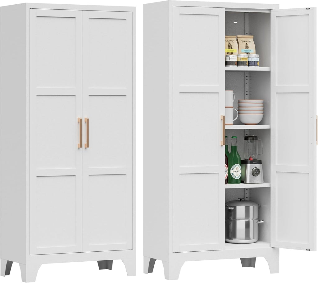 Pantry Cabinet,61" Tall Kitchen Pantry Storage Cabinets with 2 Doors and 3 Adjustable Shelves for Kitchen,Living Room/White