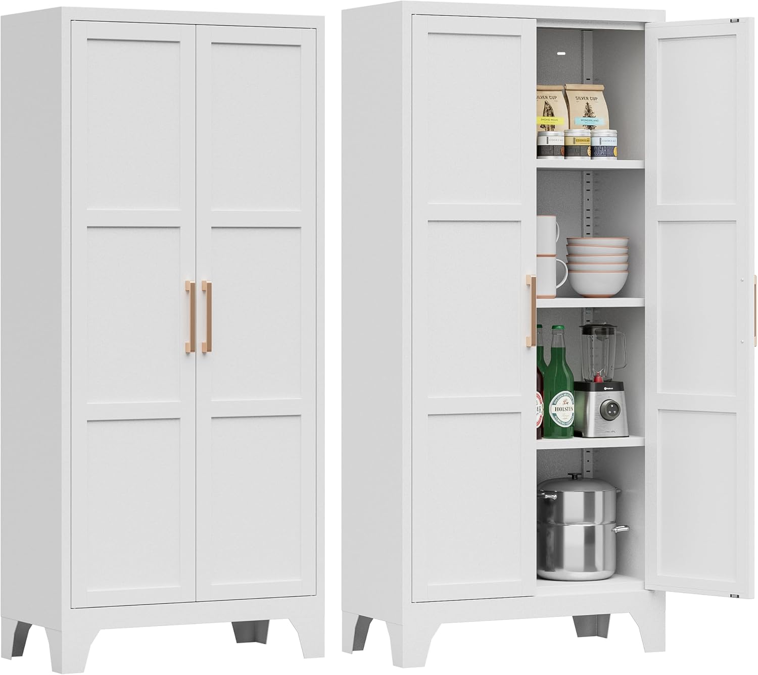 Pantry Cabinet,61" Tall Kitchen Pantry Storage Cabinets with 2 Doors and 3 Adjustable Shelves for Kitchen,Living Room/White