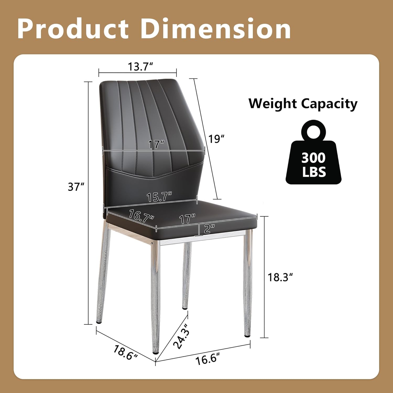 Black Dining Chairs Set of 6, Modern PU Leather Kitchen Chairs with Soft Cushion and Silver Chrome Metal Legs, Waterproof and Easy to Clean, Armless Dining Chairs for Dining Room,Kitchen