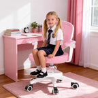Adjustable Kids Desk Chair, Ergonomic Children Study Computer Chair with Footrest & Flip-up Armrest, Mesh Student Teen Task Chair with Wheels, Kids Office Chair for Boys Girls (Pink-White)