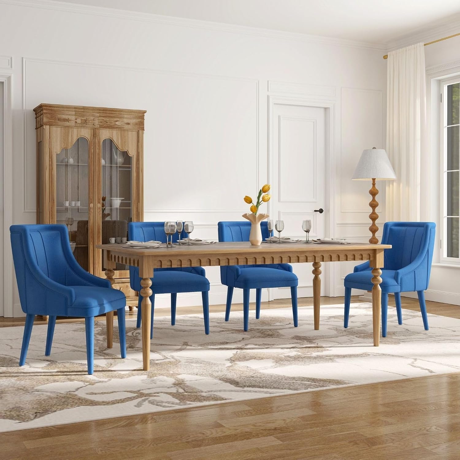 Hyfirm Dining Chairs Set of 2 – High-Back Upholstered Kitchen Chairs with Plush Fabric & Solid Wood Legs, Fully Wrapped Design in Navy Blue