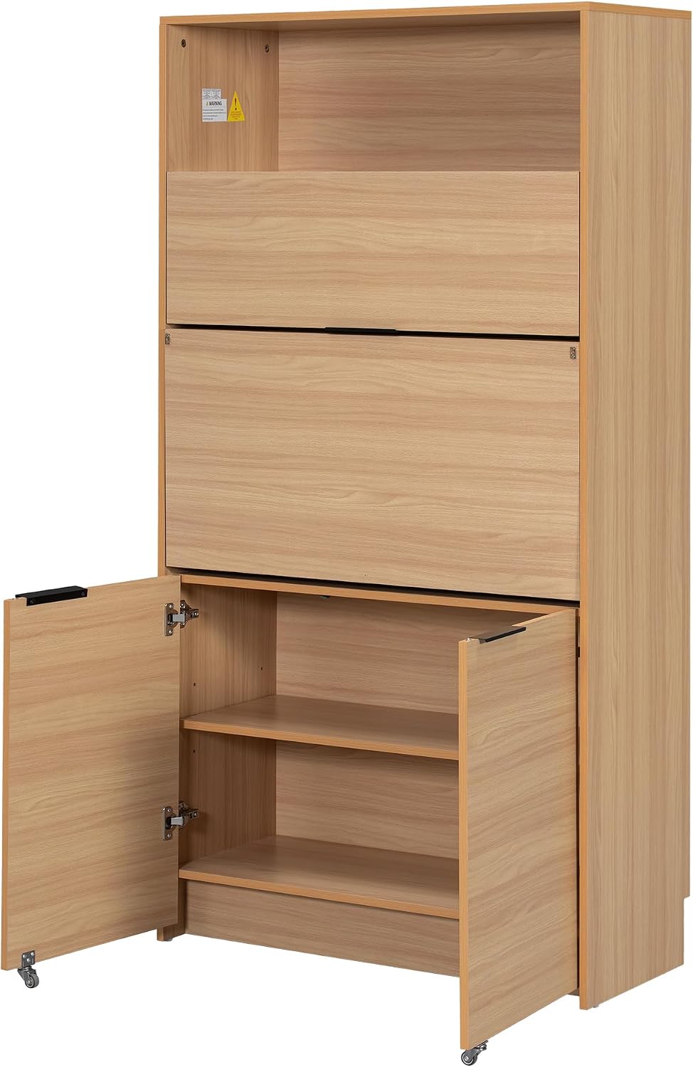 roomfitters 69 Inch Multifunctional Kitchen Pantry Buffet with Foldable Workstation Desk, Natural