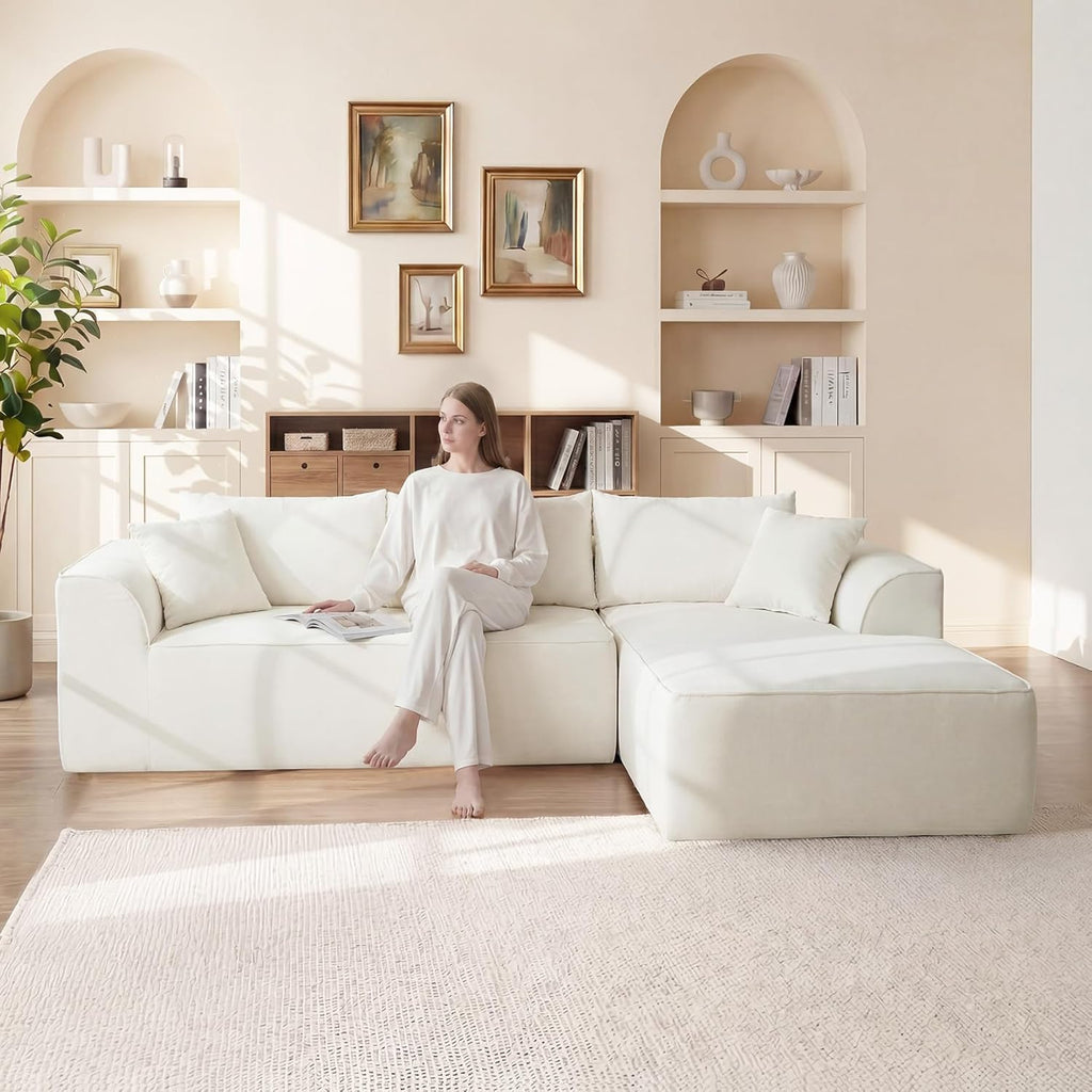 Vesgantti 106" Cloud Sectional Couch with Chaise, Deep Seat Modular Sectional Sofa Chenille Memory Foam Sofa Boneless Couches for Living Room Bedroom, No Assembly Required (Beige, Right-Facing Chaise)