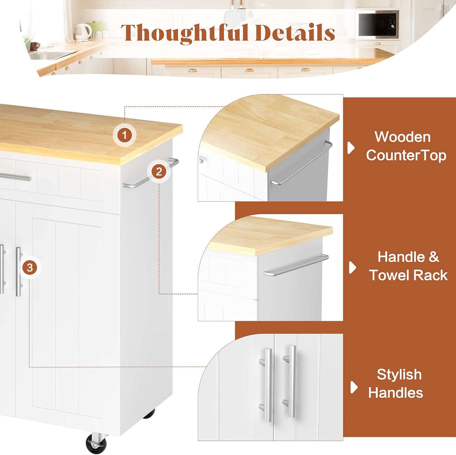 JY QAQA 26" Kitchen Island on Wheels with Storage Cabinet Kitchen Cart Cabinet with Shelves, Cart Handle for Towel Rack or Free Mobility, Portable Islands for Kitchen,White