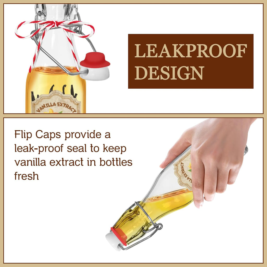 10 Pack Swing Top Glass Vanilla Extract Bottles 8 oz with Lids, Vanilla Extract Labels and Funnel, Glass Boston Bottles for Syrup Gift, Flip Top Jars