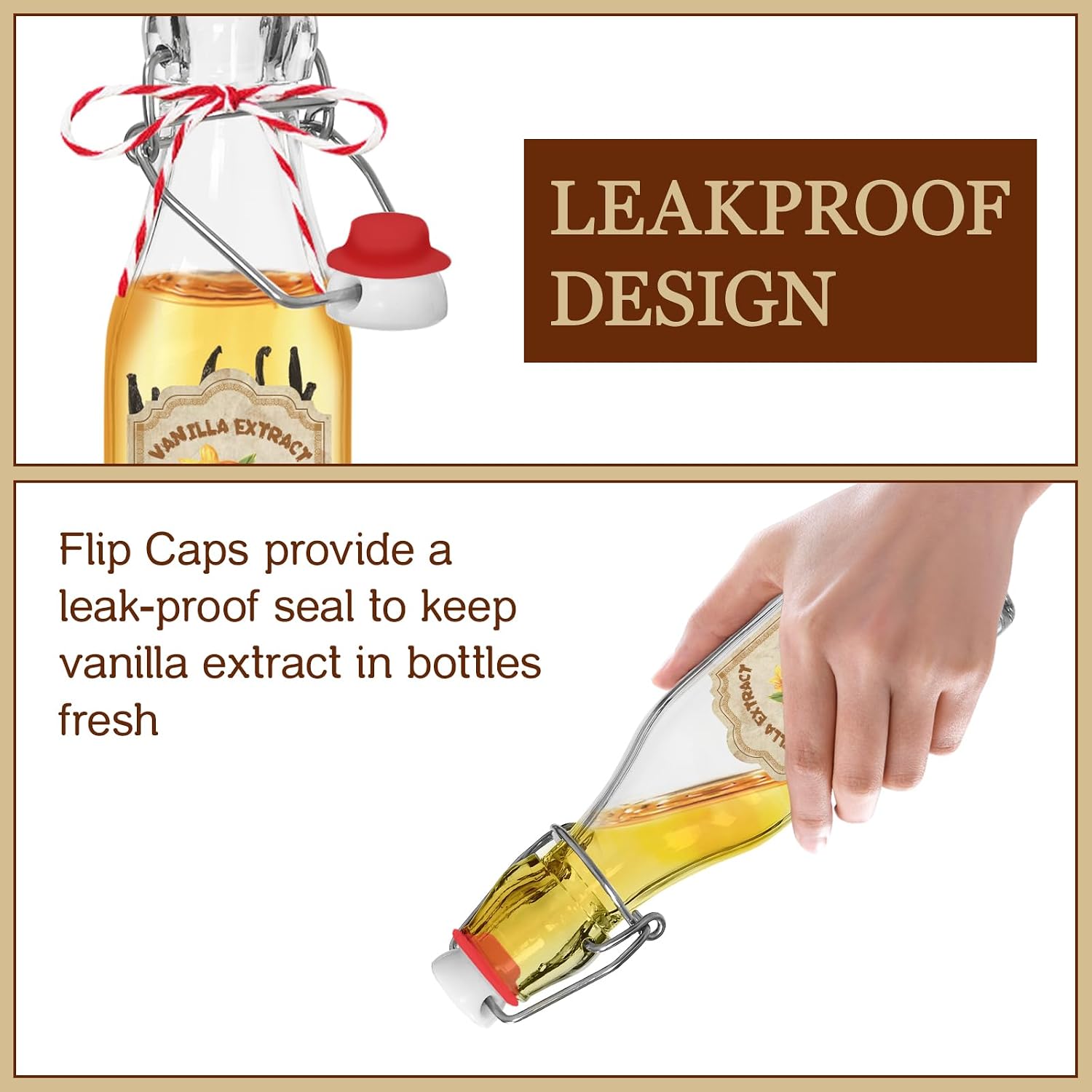 10 Pack Swing Top Glass Vanilla Extract Bottles 8 oz with Lids, Vanilla Extract Labels and Funnel, Glass Boston Bottles for Syrup Gift, Flip Top Jars
