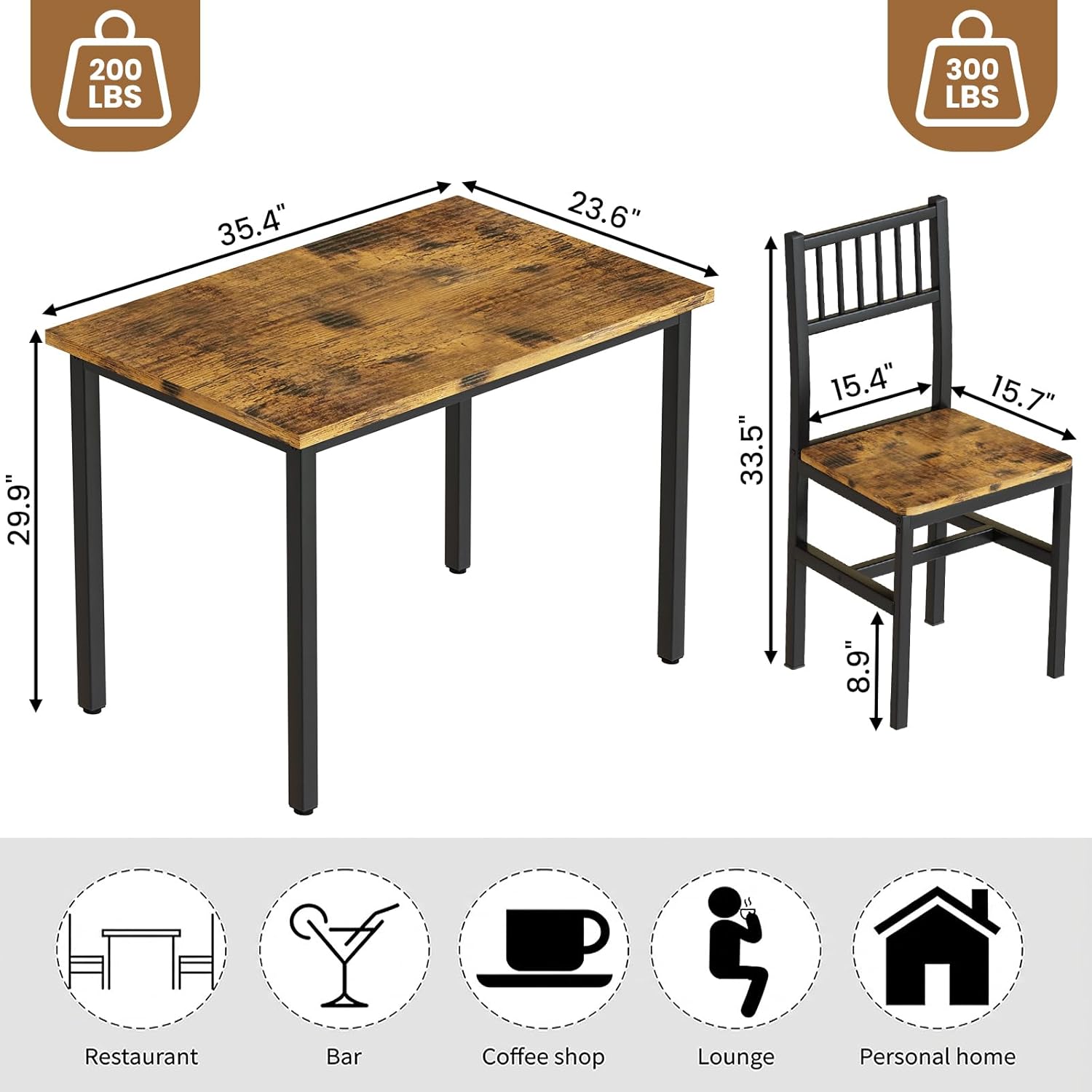 3 Piece Dining Table Set for 2, Small Wooden Kitchen Table Set with Chairs, Space Saving Breakfast Nook Table and Chairs Set of 2, Modern Dinette Set for Dining Room, Apartment, Small Space, Brown