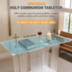 Clear Acrylic Holy Communion Table, Church Altar Table with LED Color Changing Lights & Remote Control, Mobile Worship Table with 4 Swivel Casters , Engraved Cross & Scripture for Church & Home Use