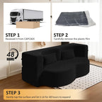 CAPCAEK Folding Sofa Bed,15" Full Size Boneless Couch for Living Room, Teddy Fabric Foam-Filled, Convertible Loveseat Sleeper Sofa Bed (Black-Teddy)