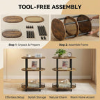 Small Rattan Side Table with Storage, 3 Tier Round/Oval End Table with Rattan Shelf, Boho Nightstand, Tool Free Assembly/Screw-Hole Free Tabletop-Living Room Bedroom-Brown