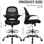 HYLONE Drafting Chair Tall Office Chair with Flip-Up Armrests Ergonomic Computer Chair with Lumbar Support Adjustable Footrest Ring Mesh Standing Desk Chair (Black)