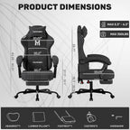 Gaming Chair with Footrest, Ergonomic Video Game Chair with Adjustable Lumbar and Headrest Massage Support, High Back Recliner Comfortable for Office, Game and Study, Black