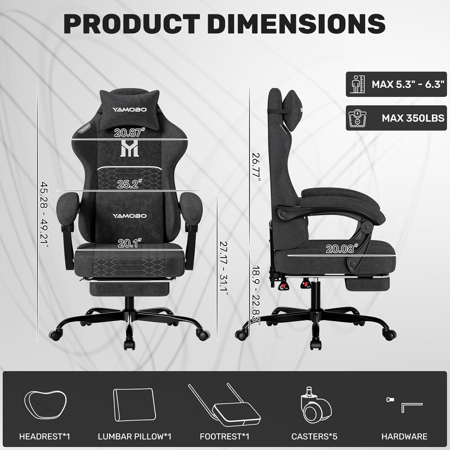 Gaming Chair with Footrest, Ergonomic Video Game Chair with Adjustable Lumbar and Headrest Massage Support, High Back Recliner Comfortable for Office, Game and Study, Black