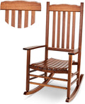 Outvita Outdoor Rocking Chair, Solid Wood High Back Rocker, All Weather Lounge Chair for Porch Patio Fire Pit Garden Backyard Deck Indoor, Wave Shape, Natural