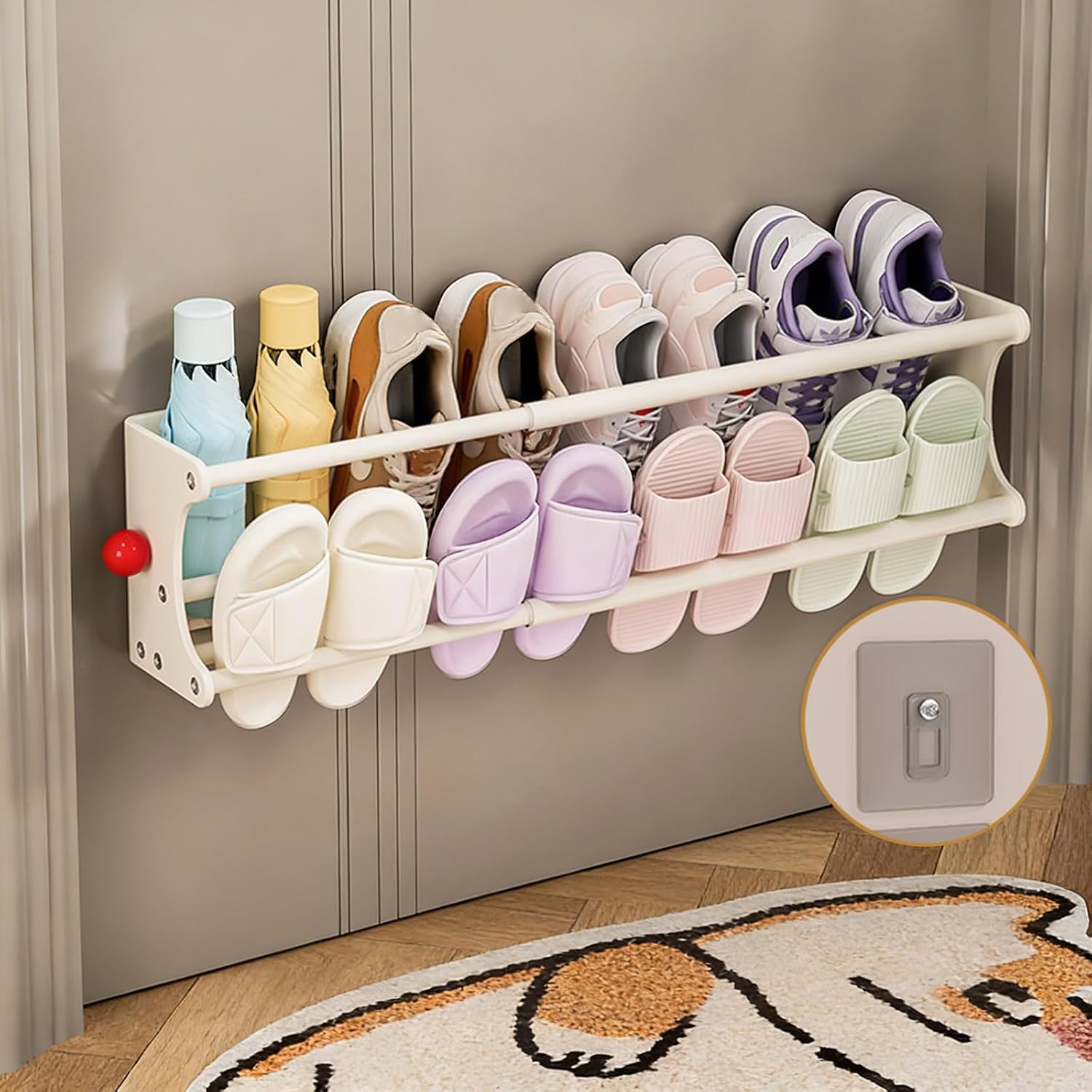 PVC Foldable Shoe Shelf with 2 Tiers Mounting Option Holds Multiple Pairs Ergonomic Wall Mounted Shoe Rack PVC Shelf