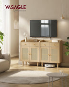 VASAGLE BOHOVEN Collection - Buffet Cabinet, Sideboard Storage Cabinet with Rattan-Like Doors and Drawers, Accent Cabinet, Adjustable Shelf, Boho Style, for Living Room, Oak Beige