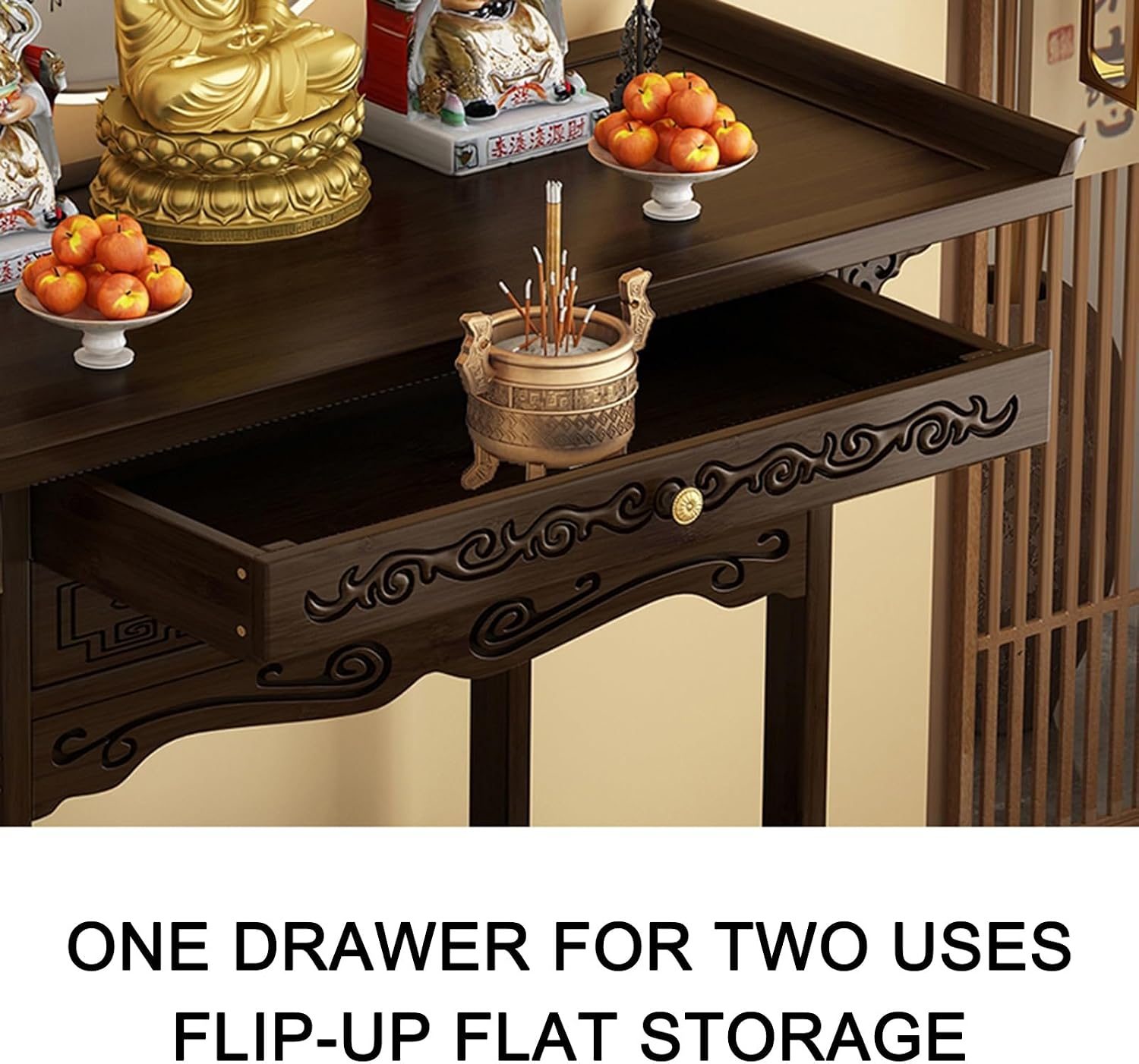 HARELA Meditation Altar Table Cabinet with Drawer, Meditation Shrine Buddhist Altar Table, Personal Shrine Meditation Table, for Living Room, Bedroom, Office, Bathroom(50 * 33cm/19.7 * 13in)