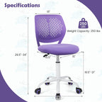 MEDIMALL Kids Desk Chair, Purple Ergonomic Kids Office Chair Ages8-12 w/Lumbar Support, Low-Back Teen Desk Chair for Girls Boys, Small Cute Kids Computer Chair for Bedroom/Study/Vanity Desk