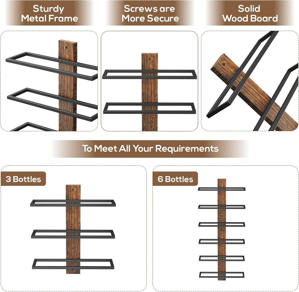 B4Life Wine Rack Wall Mounted for 6 Wine Bottles, Wood Wine Racks for Wall, Wine Holder Wine Bottle Racks for Kitchen, Dining Room, Bar