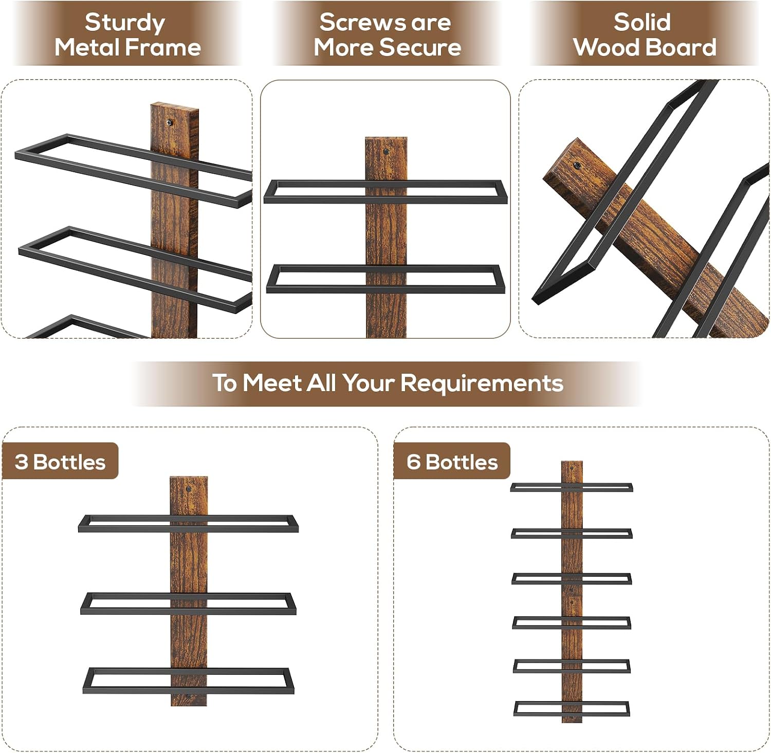 B4Life Wine Rack Wall Mounted for 6 Wine Bottles, Wood Wine Racks for Wall, Wine Holder Wine Bottle Racks for Kitchen, Dining Room, Bar