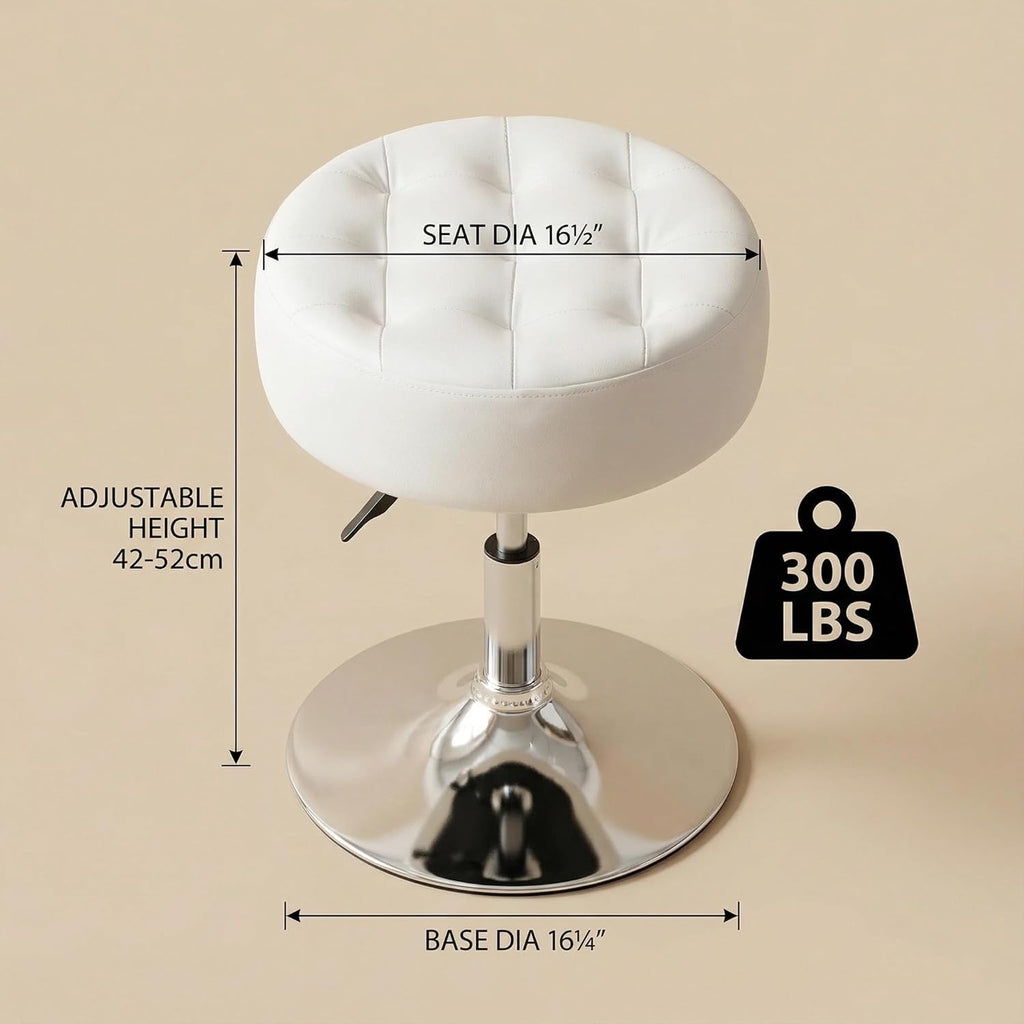 Furnimart Modern 360° Swivel Round White Vanity Ottoman Stool,Faux Leather Contemporary Makeup Accent Stool for Bedroom Living Room Entryway (Pu-White)