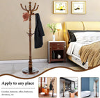 Wioao Coat Rack Stand, Solid Wooden Coat Tree with 11 Hooks, Heavy Duty Coat Rack Freestanding with Sturdy Round Base, Natural Birch Wood Coat Hanger Stand for Entryway Bedroom (brown circular)