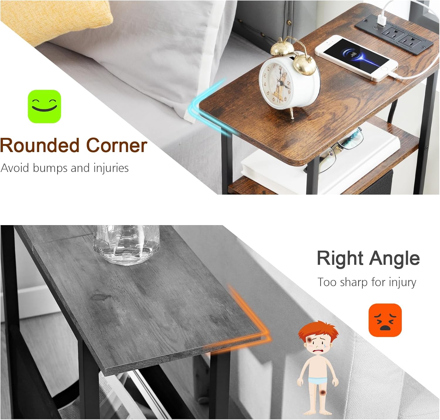 LOAKEKEL Narrow Nightstand with Charging Station