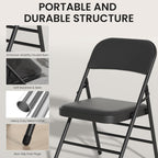 4 Pack Black Folding Chairs with Padded Seats, Office Guest Reception Chair, Breathable Foldable Chair for Indoor and Outdoor, Portable Stackable Commercial Seat for Bedroom Patio Party Event