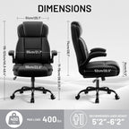 AreShark Ergonomic Office Chair with High Back Headrest,PU Leather Executive Desk Chair Padded Flip-Up Armrests,Lumbar Support,Swivel Computer Chair for Home Office & Gaming,Black
