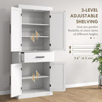 72" Tall Kitchen Pantry Storage Cabinet, Farmhouse Freestanding Kitchen Cabinet with 4 Barn Doors, Drawer, 5-Tier Shelf and Adjustable Shelves, White,15.8 * 30 * 72